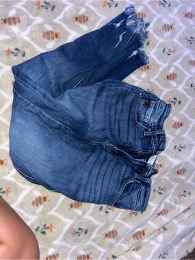 Women’s Dark Blue Distressed High-Rise Jeans